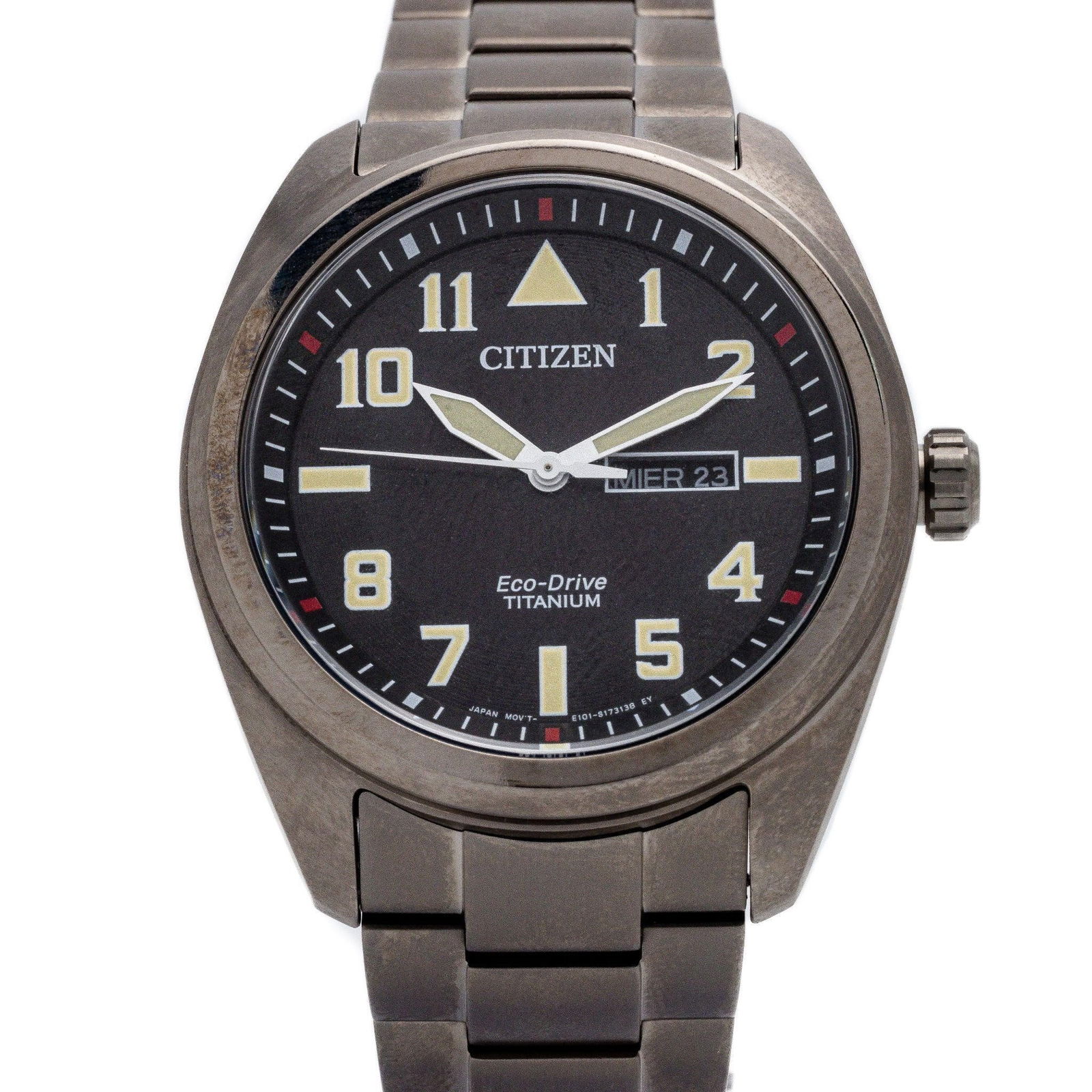 Citizen Garrison Titanium Eco-Drive WristWatch: A timeless and reliable companion for the modern citizen, highlighting titanium sophistication, a sleek black dial, and a seamless union of style and practicality. Brand: Citizen Model/Number: BM8560-