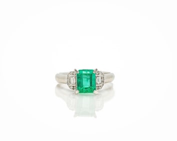 Platinum 1.60ct Colombian Emerald Diamond Ring