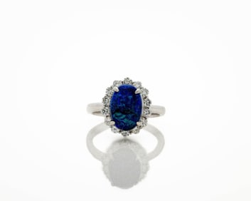 900 Platinum 2.36ct Black Opal Diamond Ring