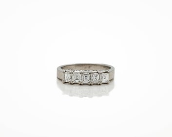 Vintage Platinum 5-Stone Carre-Cut Diamond Ring