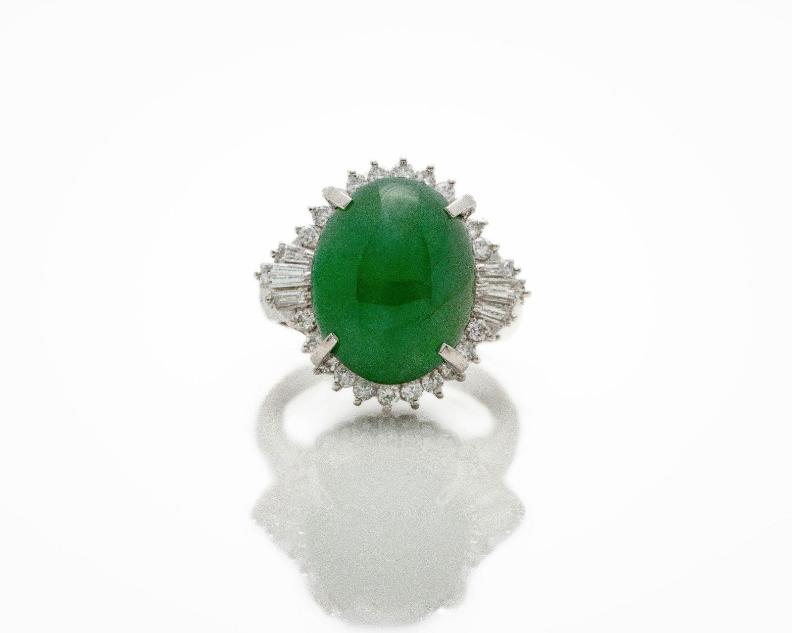 Vintage Platinum Natural Green Jade Diamond Ring (1 of 6)