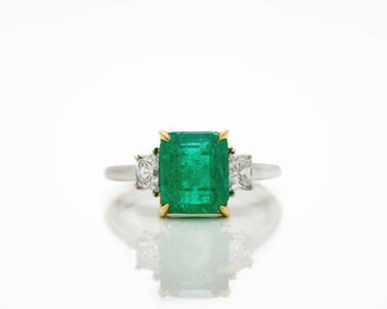 18K Colombian Emerald & Diamond 3-Stone Ring