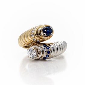 14kt Gold Natural Sapphire Diamond Bypass Ring