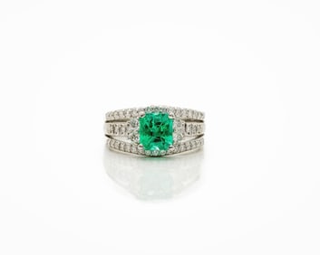 Platinum Colombian Emerald & Natural Diamond Ring