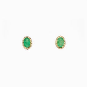 14kt Gold Green Emerald Diamond Halo Stud Earrings