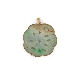 14kt Yellow Gold 50mm Natural Green Jade Pendant