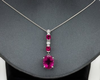 Platinum Natural Rubellite Diamond Chain Pendant