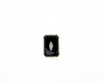 Art Deco 14k White Gold Diamond Emerald Brooch