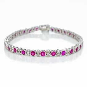 14k White Gold 5.5ct Diamond Ruby Tennis Bracelet