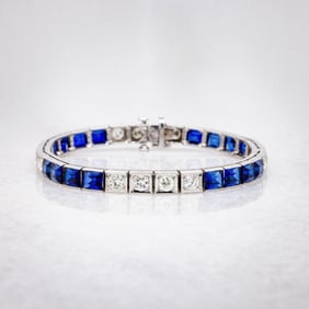 14k Gold 12ct Sapphire Diamond 5mm Tennis Bracelet