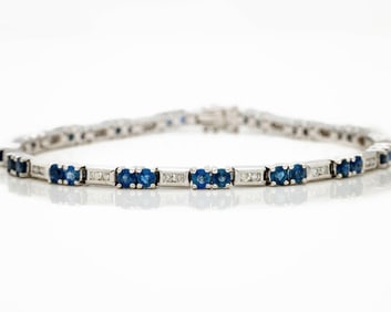 14k White Gold Sapphire Diamond Tennis Bracelet