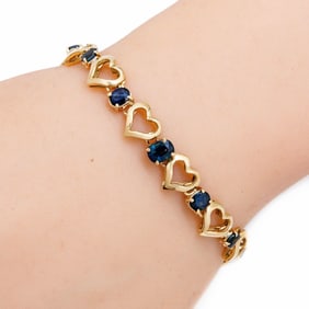 14k Yellow Gold Blue Sapphire Link Bracelet