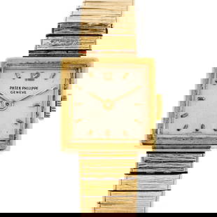 Vintage Patek Phillippe 3285/23 18kt Gold Watch: Patek Philippe Ref. 3285/23 - Art Deco Design - 18kt Yellow Gold - Manual Wind - Solid Gold Bracelet - 36.33g A very fine and rare Art Deco-style Patek Philippe Ref. 3285/23 wristwatch crafted entirel
