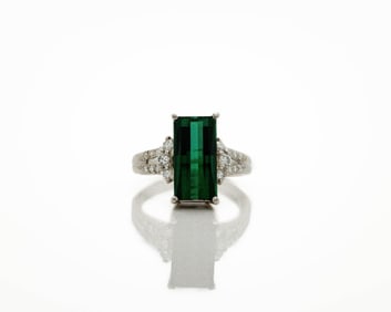 Vintage Platinum Emerald Tourmaline Diamond Ring
