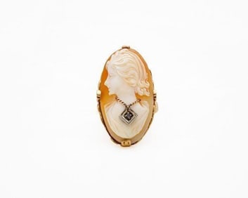 Antique 14kt Yellow Gold Diamond Cameo Ring
