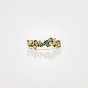 14k Yellow Gold Natural Teal Sapphire Diamond Ring