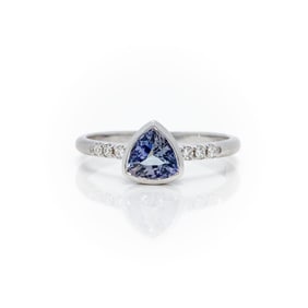 14K WG 0.69ct Trillion Tanzanite and Diamond Ring