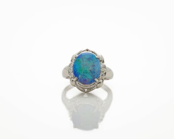 Vintage Platinum 3.83ct Black Opal Diamond Ring