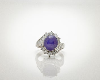 Vintage Platinum Purple Star Sapphire Diamond Ring