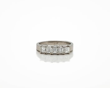 Vintage Platinum 5-Stone Carre-Cut Diamond Ring