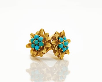 Egyptian 18kt Gold Persian Turquoise Flower Ring