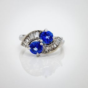 Antique Platinum Ceylon Sapphire Diamond Ring
