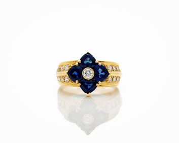 18K Yellow Gold Sapphire Diamond Fashion Ring
