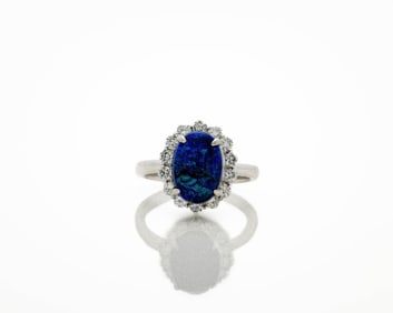 Platinum 2.36 ct Black Opal & Diamond Halo Ring