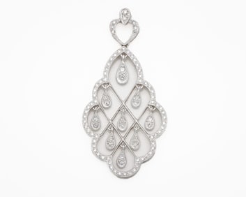 18K White Gold Diamond chandelier Pendant w/ chain
