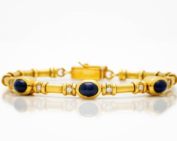 18k Yellow Gold Cabochon Sapphire Diamond Bracelet