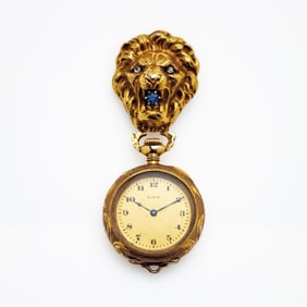 Antique Elgin 14kt Gold Jeweled Lion Brooch Watch