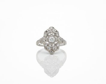 Antique Platinum Natural Diamond Shield Ring
