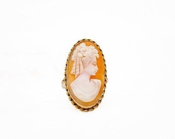 Antique 14kt Yellow Gold Elongated Oval Cameo Ring