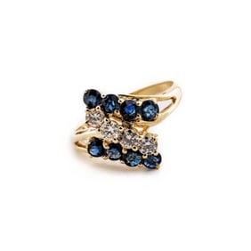 Vintage 14kt Gold Sapphire Diamonds Cluster Ring