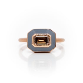 14k R/G Emerald Cut Fancy Diamond Enamel Halo Ring