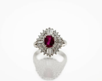 Vintage Platinum Natural Red Ruby Diamond Ring