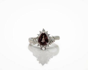 Platinum Natural Spessartine Garnet Diamond Ring
