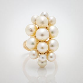 Vintage Ming's 14kt Gold Akoya Pearl Cluster Ring