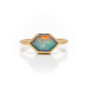 14kt Gold Custom Lozenge Cut Ethiopian Opal Ring
