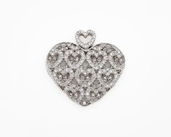 Vintage 14kt White Gold 2ctw Diamond Heart Pendant