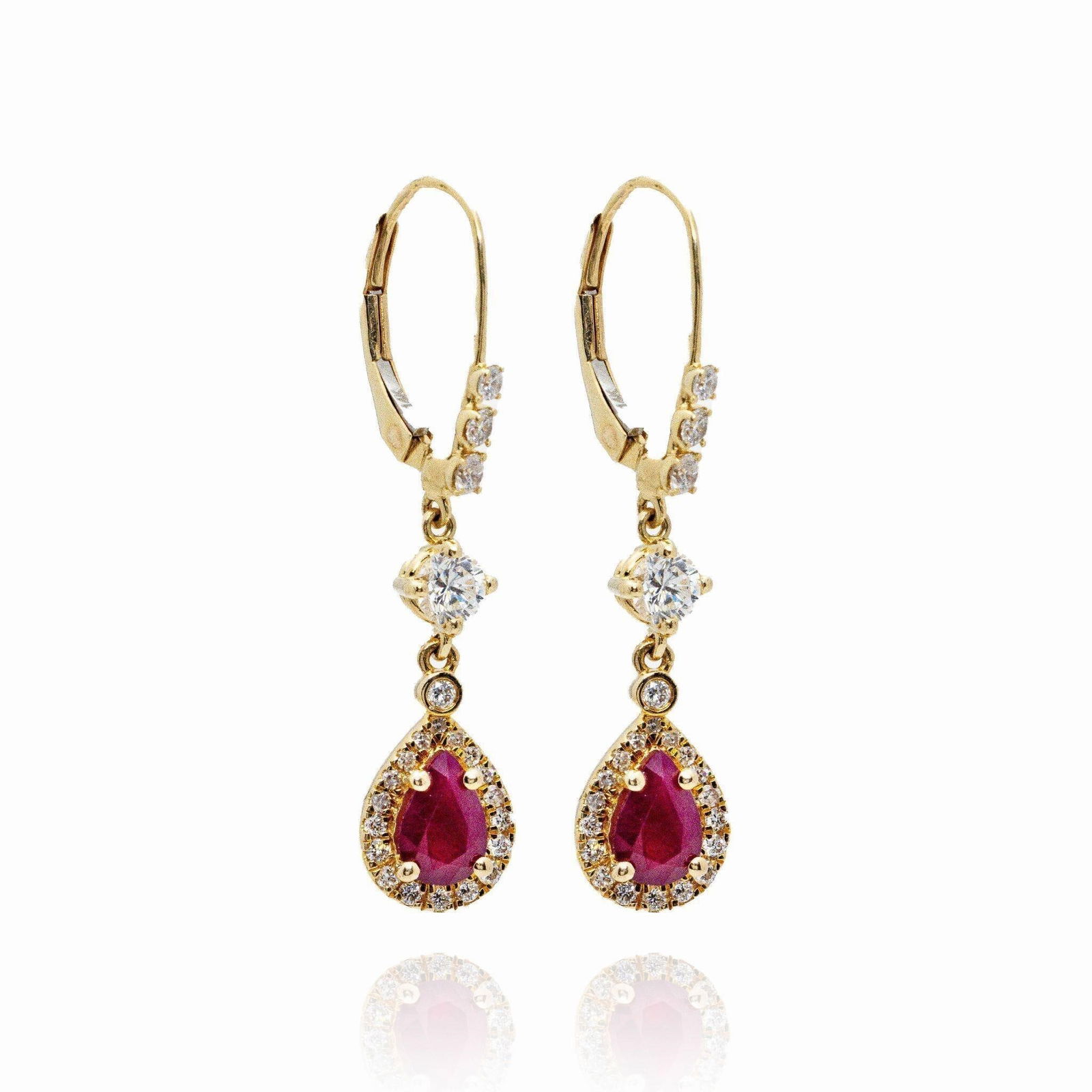 14k Gold Natural Ruby Diamond Dangle Drop Earrings (1 of 2)