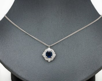 Platinum Natural Blue Sapphire Diamond Necklace