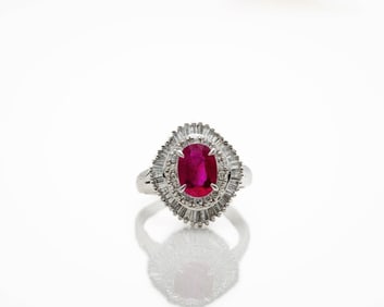 Platinum 2.43ctw Ruby Diamond Halo Ballerina Ring