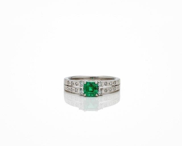 Platinum Natural Emerald & Diamond Ring (1 of 4)