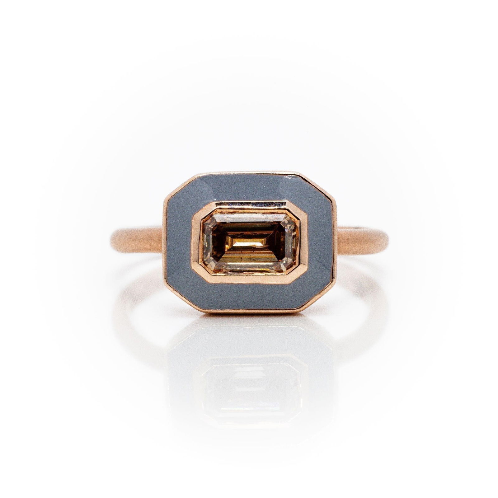 14k R/G Emerald Cut Fancy Diamond Enamel Halo Ring (1 of 7)