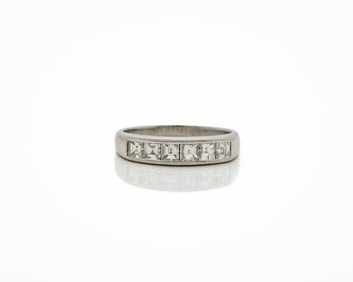 Vintage Platinum Natural Carre-Cut Diamond Band