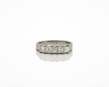 Vintage Platinum 5-Stone Carre-Cut Diamond Ring
