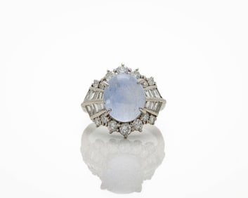 Platinum Natural Blue Star Sapphire Diamond Ring