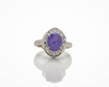 Estate Platinum Natural Star Sapphire Diamond Ring