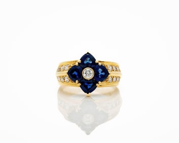 18K Yellow Gold Sapphire Diamond Fashion Ring